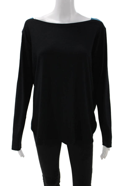 Harari Women Basic Black Long Sleeve Solid Rayon Spandex Top Size L