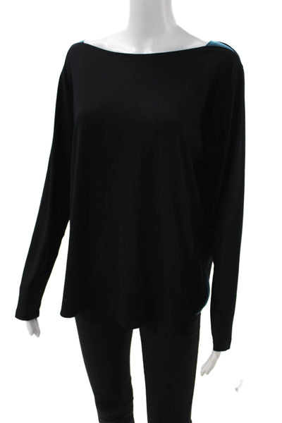 Harari Women Basic Black Long Sleeve Solid Rayon Spandex Top Size L