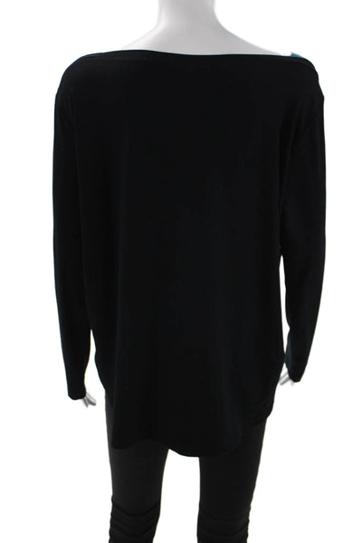 Harari Women Basic Black Long Sleeve Solid Rayon Spandex Top Size L