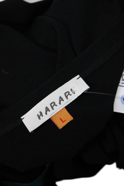 Harari Women Basic Black Long Sleeve Solid Rayon Spandex Top Size L