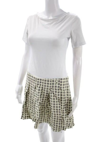 J Crew Women T-Shirt Dress White Geometric Mini Viscose Size 6