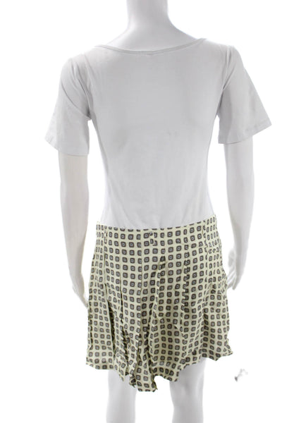 J Crew Women T-Shirt Dress White Geometric Mini Viscose Size 6