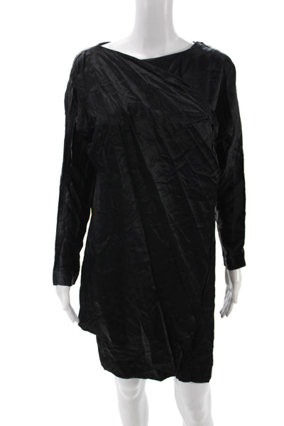 Pierre Cardin Paris Women Shift Dress Black Long Sleeve Zip Above Knee Size 6
