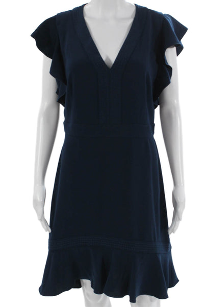 Rachel Zoe Women Fit & Flare Dark Blue Mini Dress V-Neck Polyester Size 12
