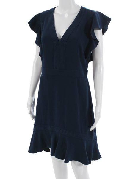 Rachel Zoe Women Fit & Flare Dark Blue Mini Dress V-Neck Polyester Size 12