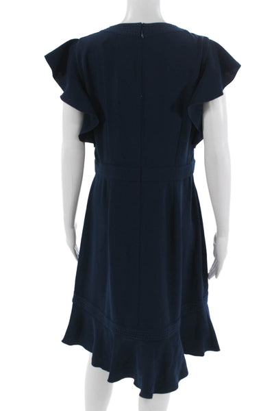 Rachel Zoe Women Fit & Flare Dark Blue Mini Dress V-Neck Polyester Size 12