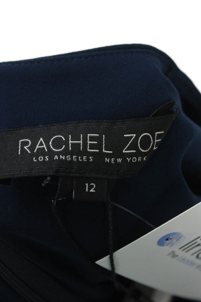 Rachel Zoe Women Fit & Flare Dark Blue Mini Dress V-Neck Polyester Size 12