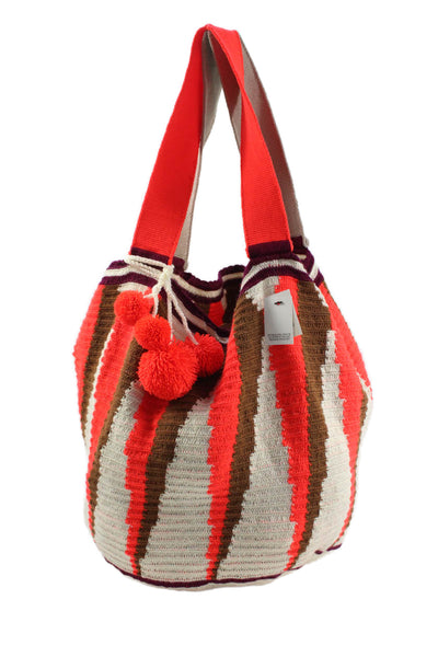 Sophie Anderson Womens Striped Knit Open Shoulder Tote Handbag Multicolor