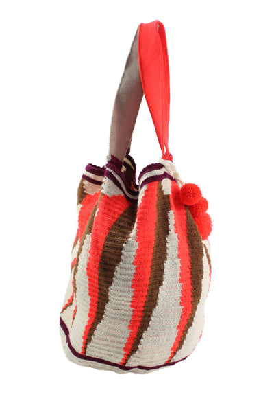 Sophie Anderson Womens Striped Knit Open Shoulder Tote Handbag Multicolor