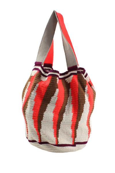 Sophie Anderson Womens Striped Knit Open Shoulder Tote Handbag Multicolor