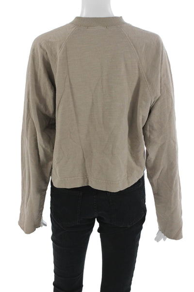 Marissa Webb Women Cropped Button-Up Sweater Beige Crew Neck Long Sleeve Size S