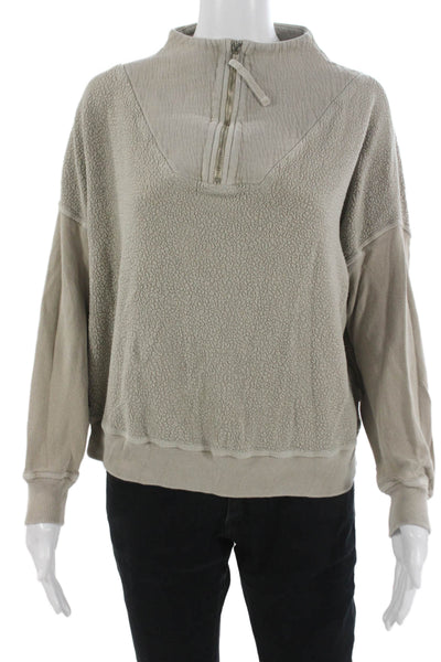 The Great Women Henley Sweatshirt Beige Cotton Mock Neck Zip Long Sleeve Size 0