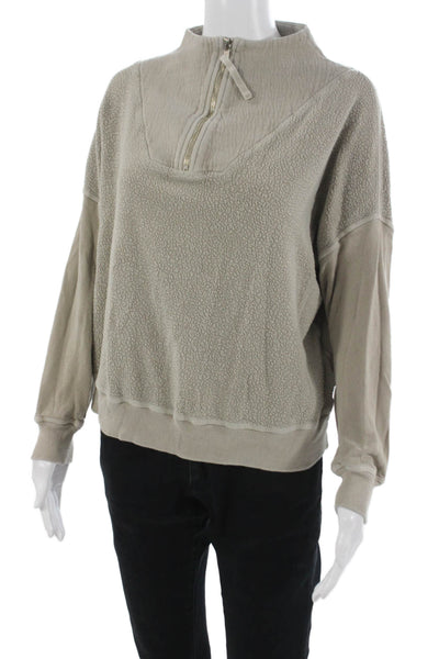 The Great Women Henley Sweatshirt Beige Cotton Mock Neck Zip Long Sleeve Size 0