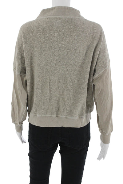 The Great Women Henley Sweatshirt Beige Cotton Mock Neck Zip Long Sleeve Size 0