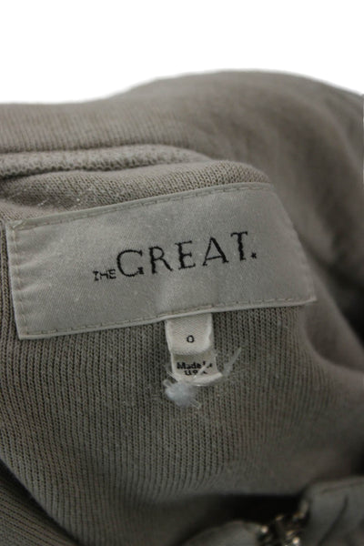 The Great Women Henley Sweatshirt Beige Cotton Mock Neck Zip Long Sleeve Size 0