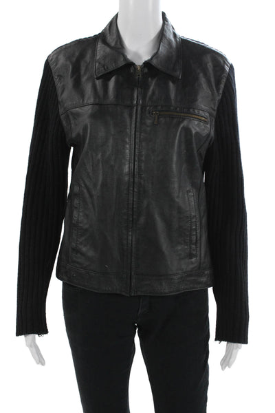 System Action Women Motorcycle Jacket Black piel Zip Long Sleeve Size 40