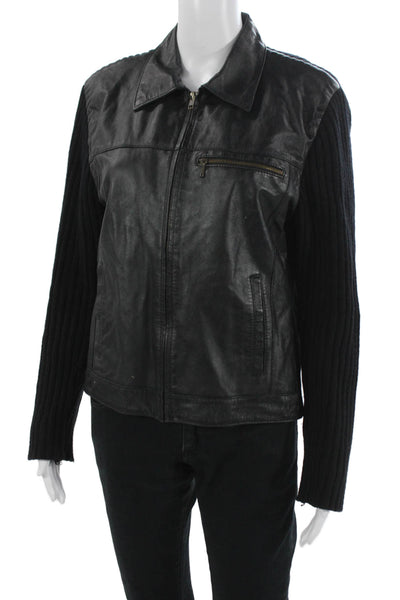 System Action Women Motorcycle Jacket Black piel Zip Long Sleeve Size 40