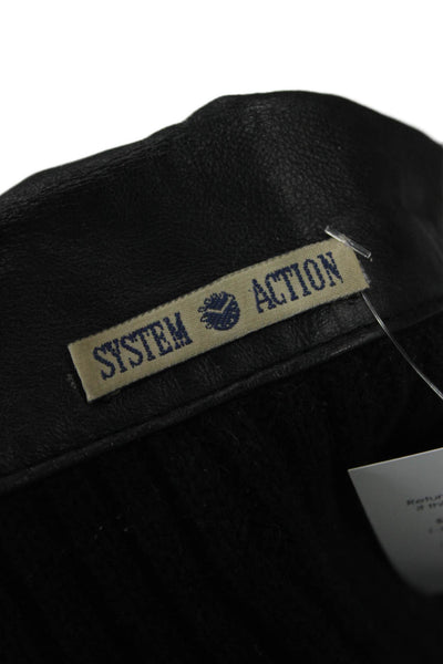 System Action Women Motorcycle Jacket Black piel Zip Long Sleeve Size 40