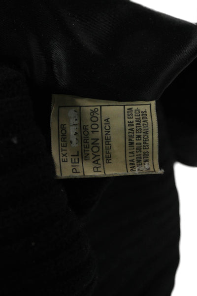 System Action Women Motorcycle Jacket Black piel Zip Long Sleeve Size 40