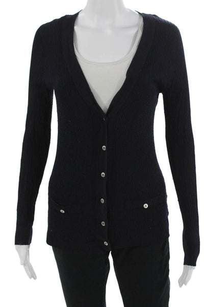 Zara Womens Cardigan Dark Blue V Neck Button Long Sleeve Size M