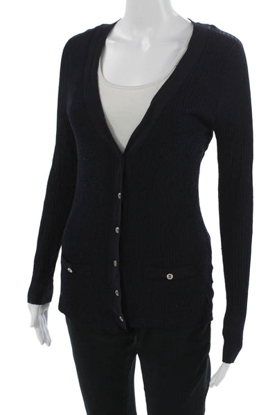 Zara Womens Cardigan Dark Blue V Neck Button Long Sleeve Size M
