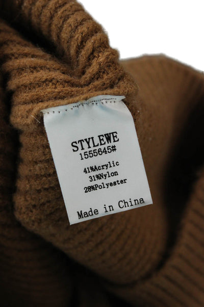 Stylewe Women Pullover Sweater Brown Mock Neck Long Sleeve Size S