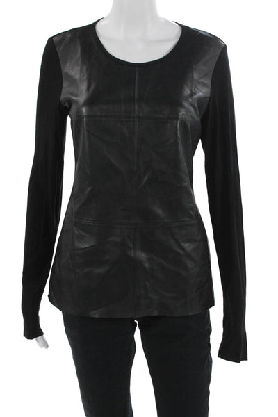 Bailey 44 Womens Black Biker Long Sleeve Round Neck Top 94% Rayon Size S