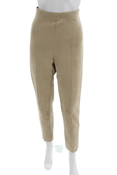 Zara Womens Ankle Cropped Dress Pants Beige Polyurethane Zip Size L
