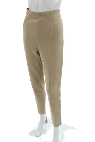 Zara Womens Ankle Cropped Dress Pants Beige Polyurethane Zip Size L