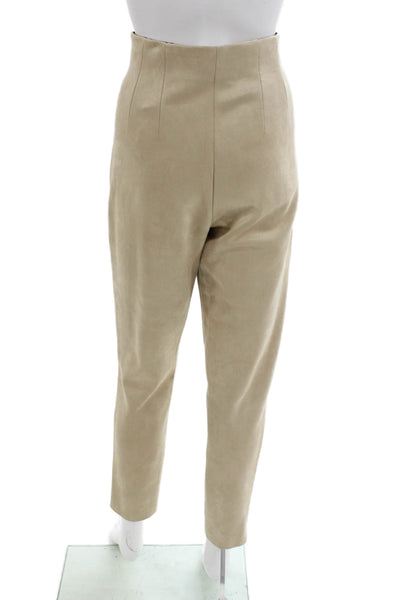 Zara Womens Ankle Cropped Dress Pants Beige Polyurethane Zip Size L