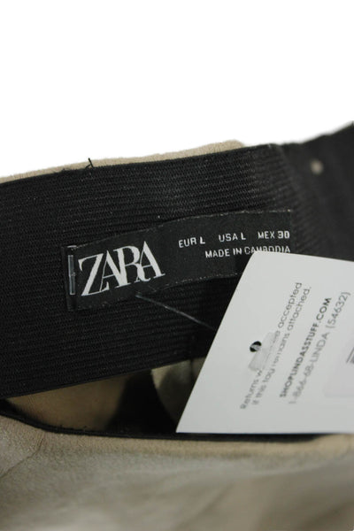Zara Womens Ankle Cropped Dress Pants Beige Polyurethane Zip Size L