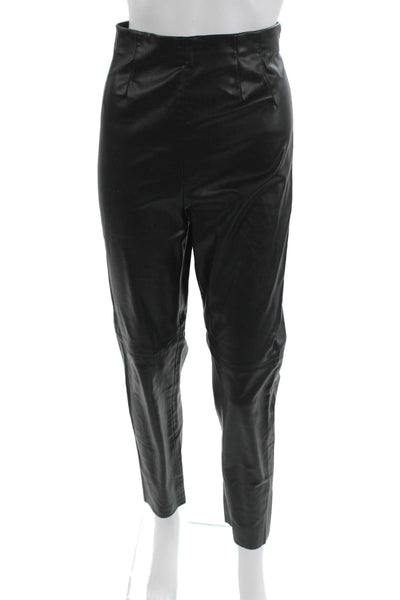 Zara Women Ankle Cropped Biker Black Polyurethane Pants Size L