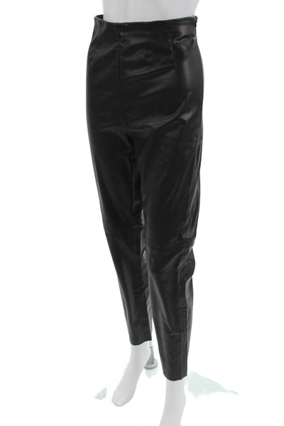 Zara Women Ankle Cropped Biker Black Polyurethane Pants Size L