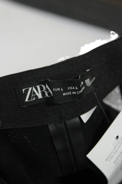 Zara Women Ankle Cropped Biker Black Polyurethane Pants Size L