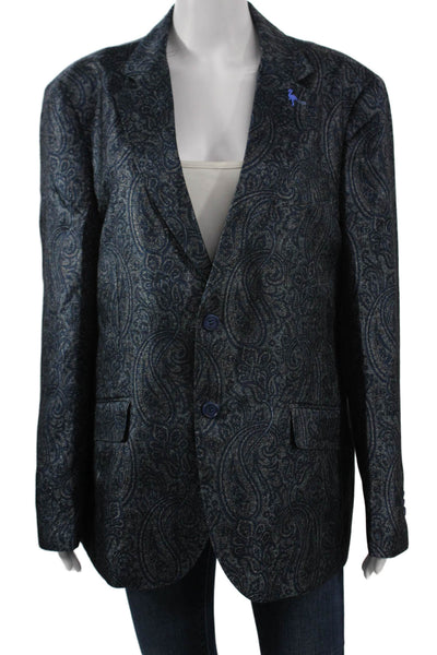 Tailorbyrd Women Dark Blue Paisley Bird Collared Button Blazer Size 42