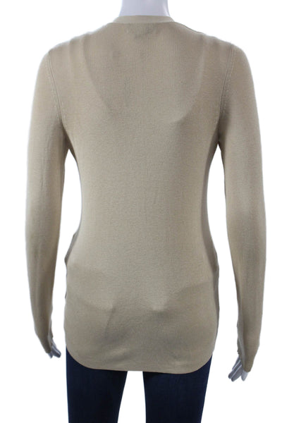 Sutton Studio Women Beige Silk Cashmere V-Neck Button Cardigan Size M