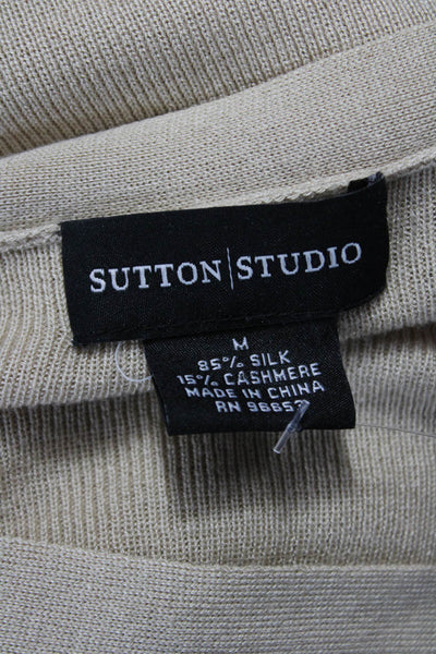 Sutton Studio Women Beige Silk Cashmere V-Neck Button Cardigan Size M