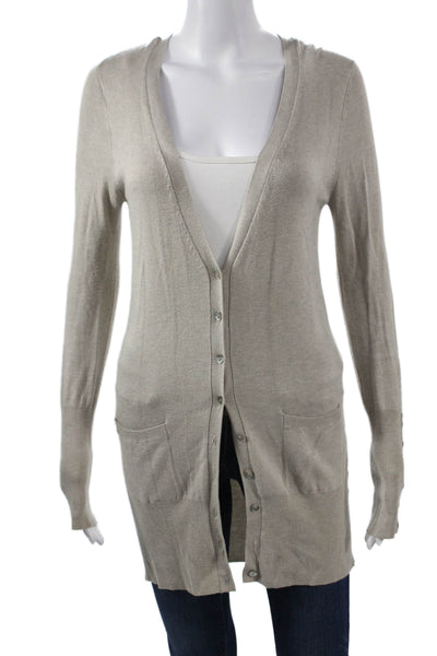 Zara Womens Cardigan Beige V Neck Button Long Sleeve Size M