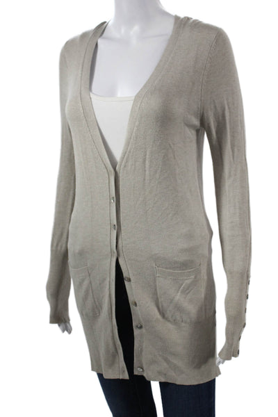 Zara Womens Cardigan Beige V Neck Button Long Sleeve Size M
