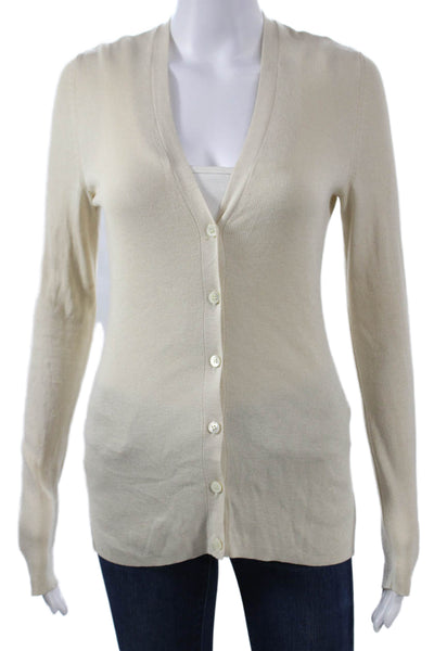 Sutton Studio Womens Cardigan Beige Silk Cashmere V-Neck Button Size M