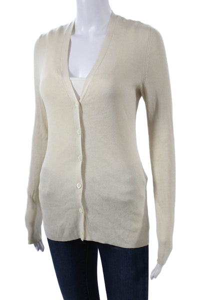 Sutton Studio Womens Cardigan Beige Silk Cashmere V-Neck Button Size M