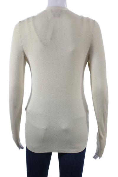 Sutton Studio Womens Cardigan Beige Silk Cashmere V-Neck Button Size M