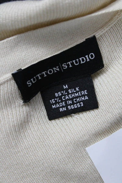 Sutton Studio Womens Cardigan Beige Silk Cashmere V-Neck Button Size M