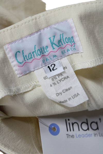 Charlotte Kellogg Palm Beach Women Beige Dress Pants 28in Silk Cotton Size 12