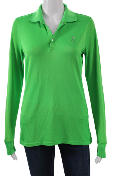 RLX Ralph Lauren Women Green Collared Button Long Sleeve Basic Polo Size S
