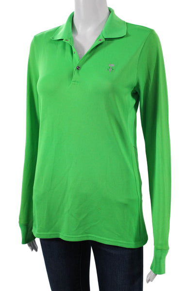 RLX Ralph Lauren Women Green Collared Button Long Sleeve Basic Polo Size S