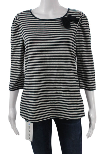 Carolina Herrera Womens Basic Black Striped Round Neck 3/4 Sleeve Blouse Size S