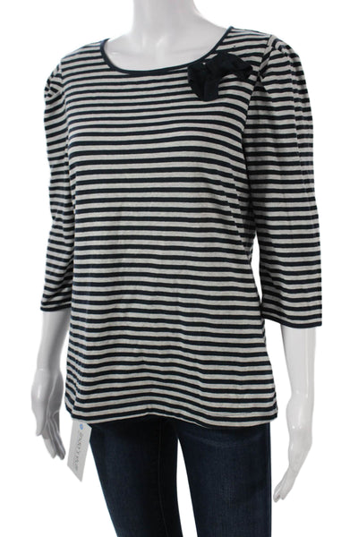 Carolina Herrera Womens Basic Black Striped Round Neck 3/4 Sleeve Blouse Size S