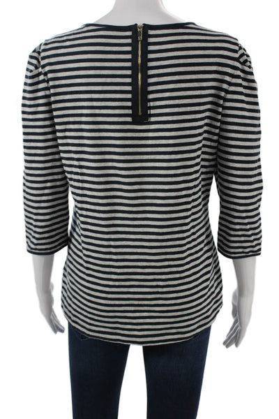 Carolina Herrera Womens Basic Black Striped Round Neck 3/4 Sleeve Blouse Size S