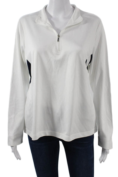 EP Pro Womens White Mock Neck Long Sleeve Basic Polo Zip Size L
